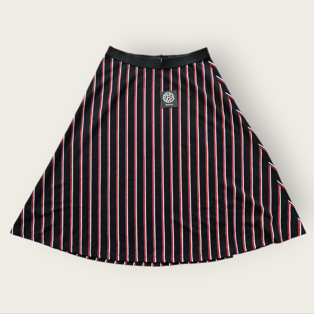 Bobeau Black&Red Striped A-Line Skirt Below Knee Brand New Large Academia Boho